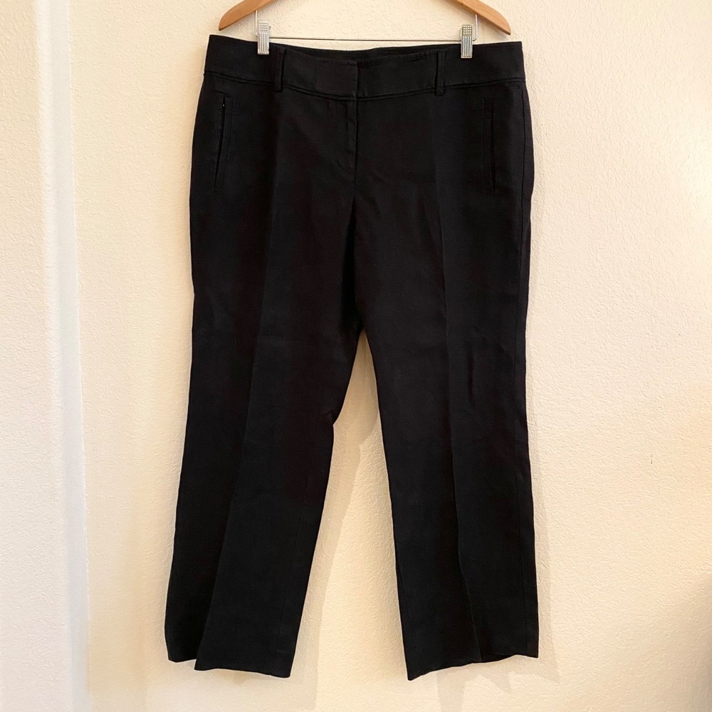 Ann Taylor LOFT Marisa Trouser Black‎ 100% Linen Pants Size 14 Career